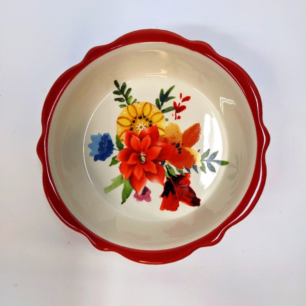 Pioneer Woman Tart/Mini Pie/Trinket Dish Bright Florals, Scallop Edge Ex…